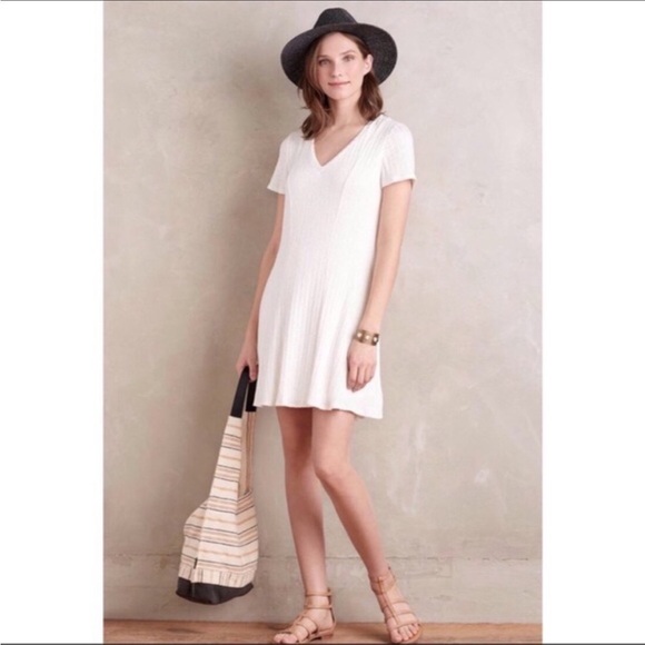 Anthropologie Dolan Left Coast White Knit Ribbed V-Neck Dress‎ Womens Size Small - Picture 1 of 11
